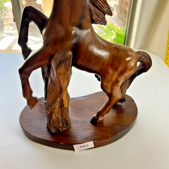 Hand Carved Rearing Stallion Sculpture Solid Wood 18” - Picture 14 of 15